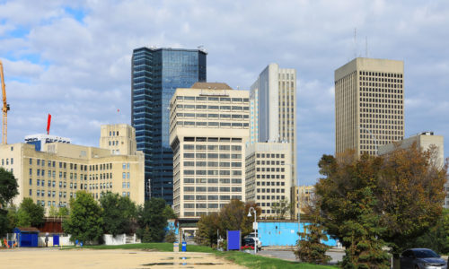 Buildings in downtown Winnipeg, for urban development and commercial real estate purchase or sale. 